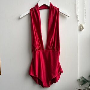 Butter by Nadia Vibrant Red Plunging V neck bodysuit